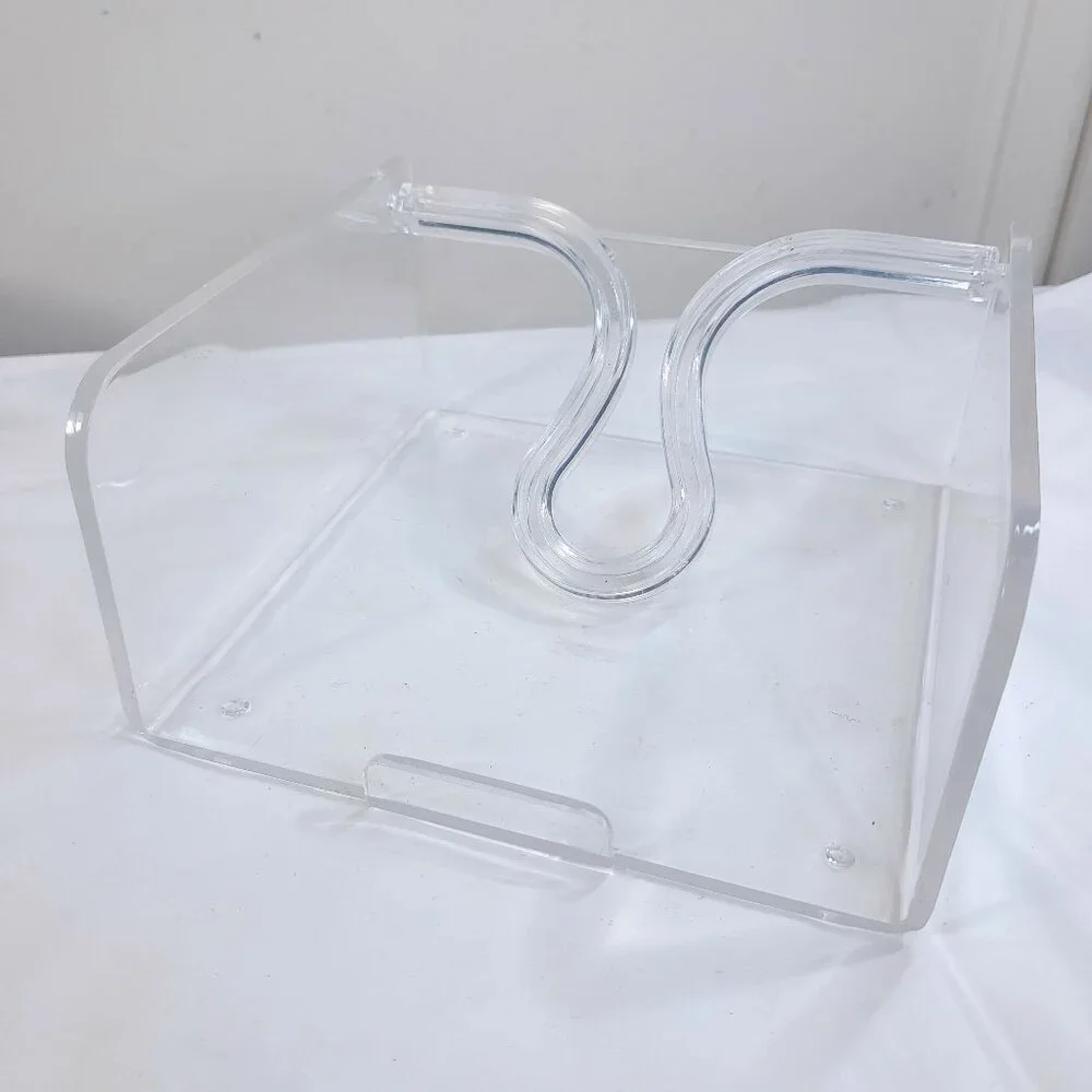 Vintage NCC Lucite COCKTAIL  Napkin Holder Butler clear Plastic Acrylic 1990 mod